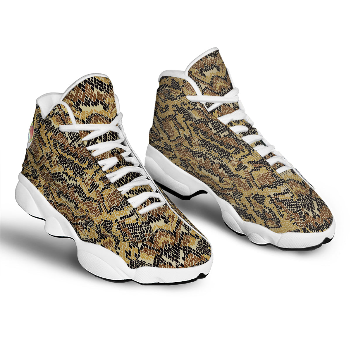 Abstract Snake Skin Print White Basketball Shoes-grizzshop