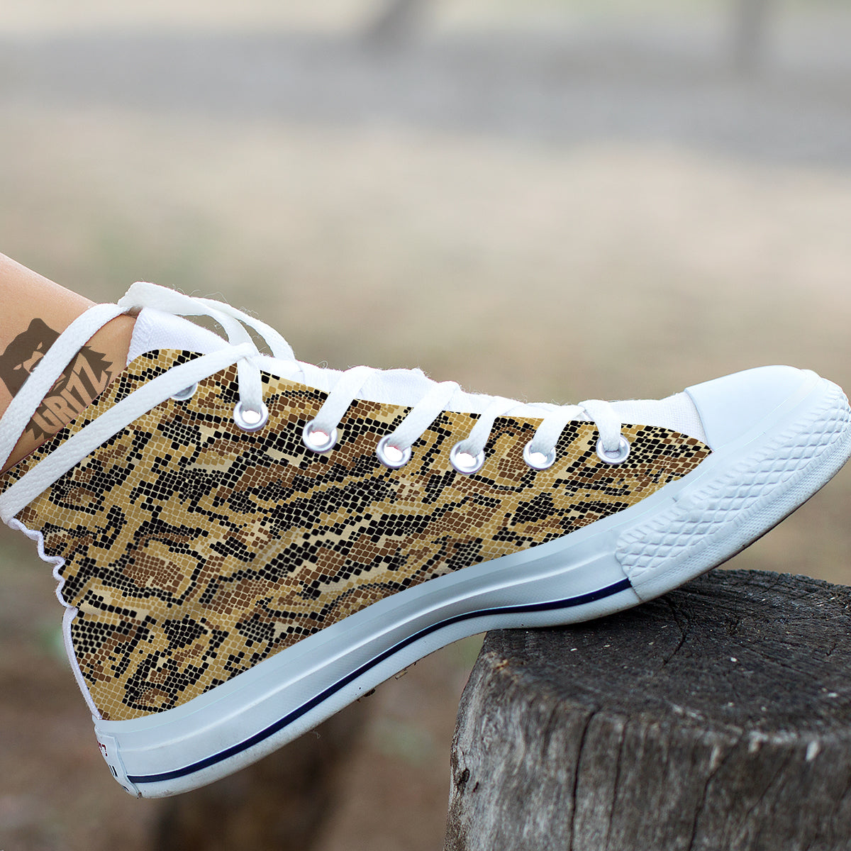 Abstract Snake Skin Print White High Top Shoes-grizzshop