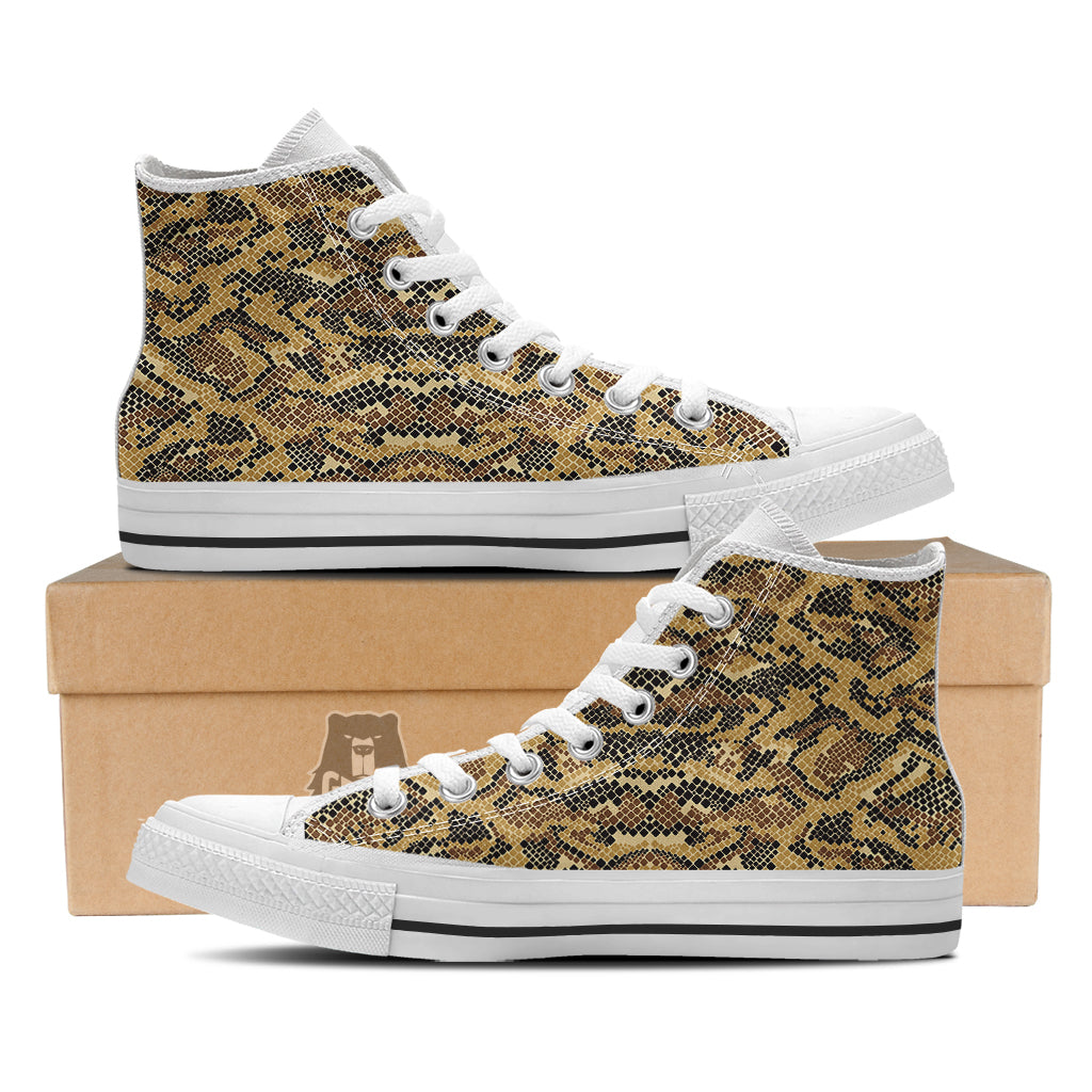 Abstract Snake Skin Print White High Top Shoes-grizzshop