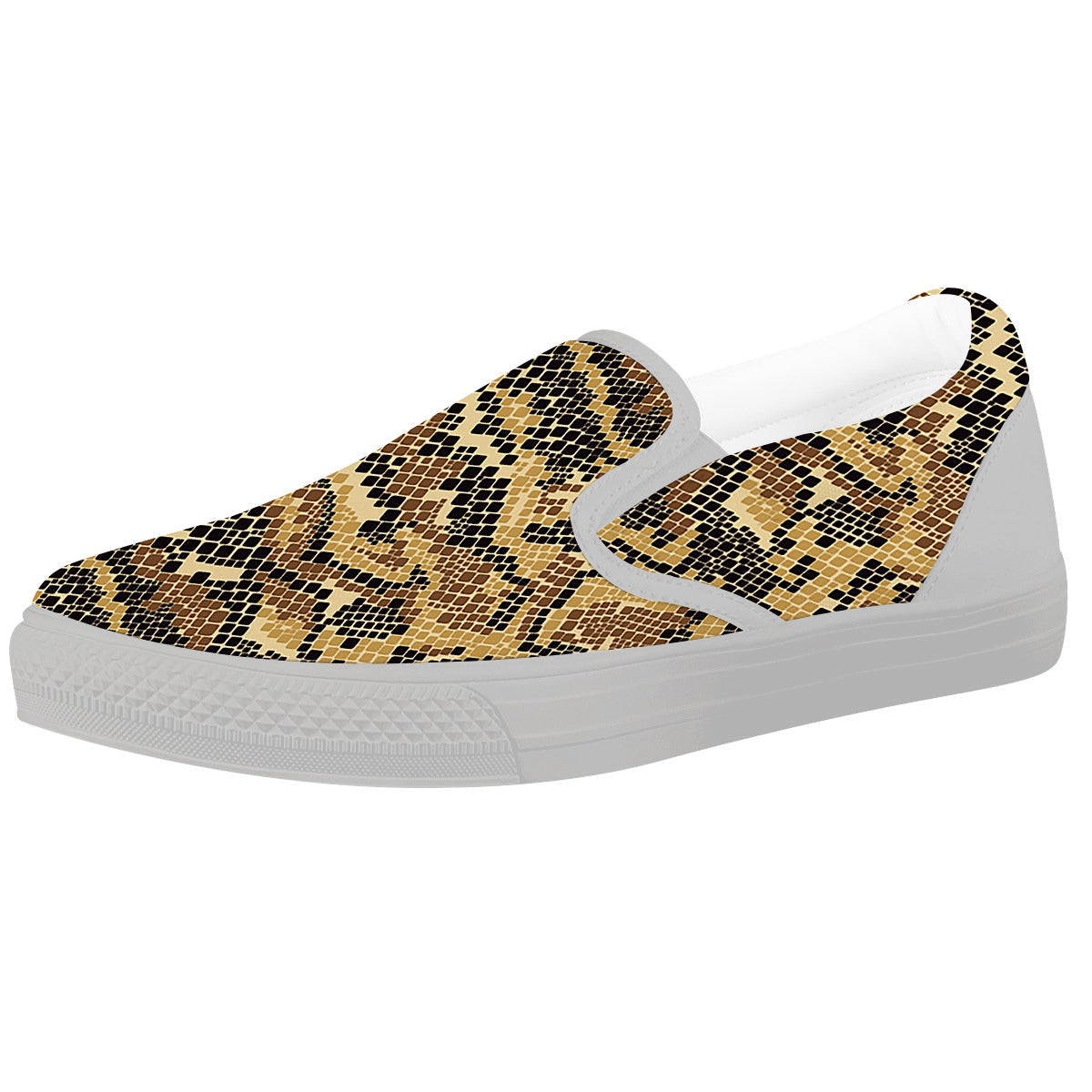 Abstract Snake Skin Print White Slip On Shoes-grizzshop