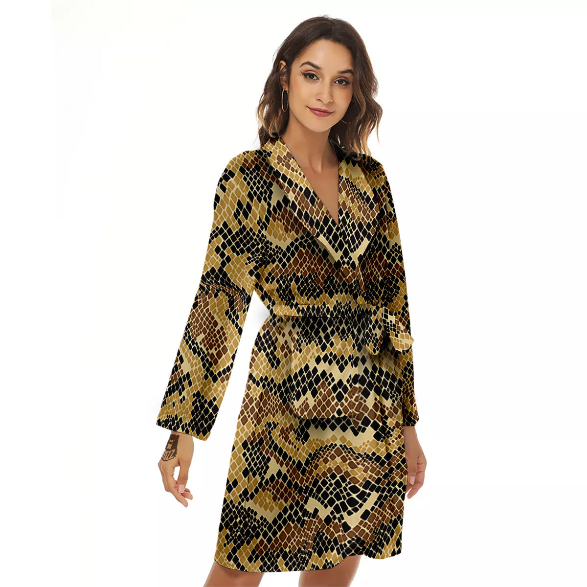 Abstract Snake Skin Print Women's Robe-grizzshop