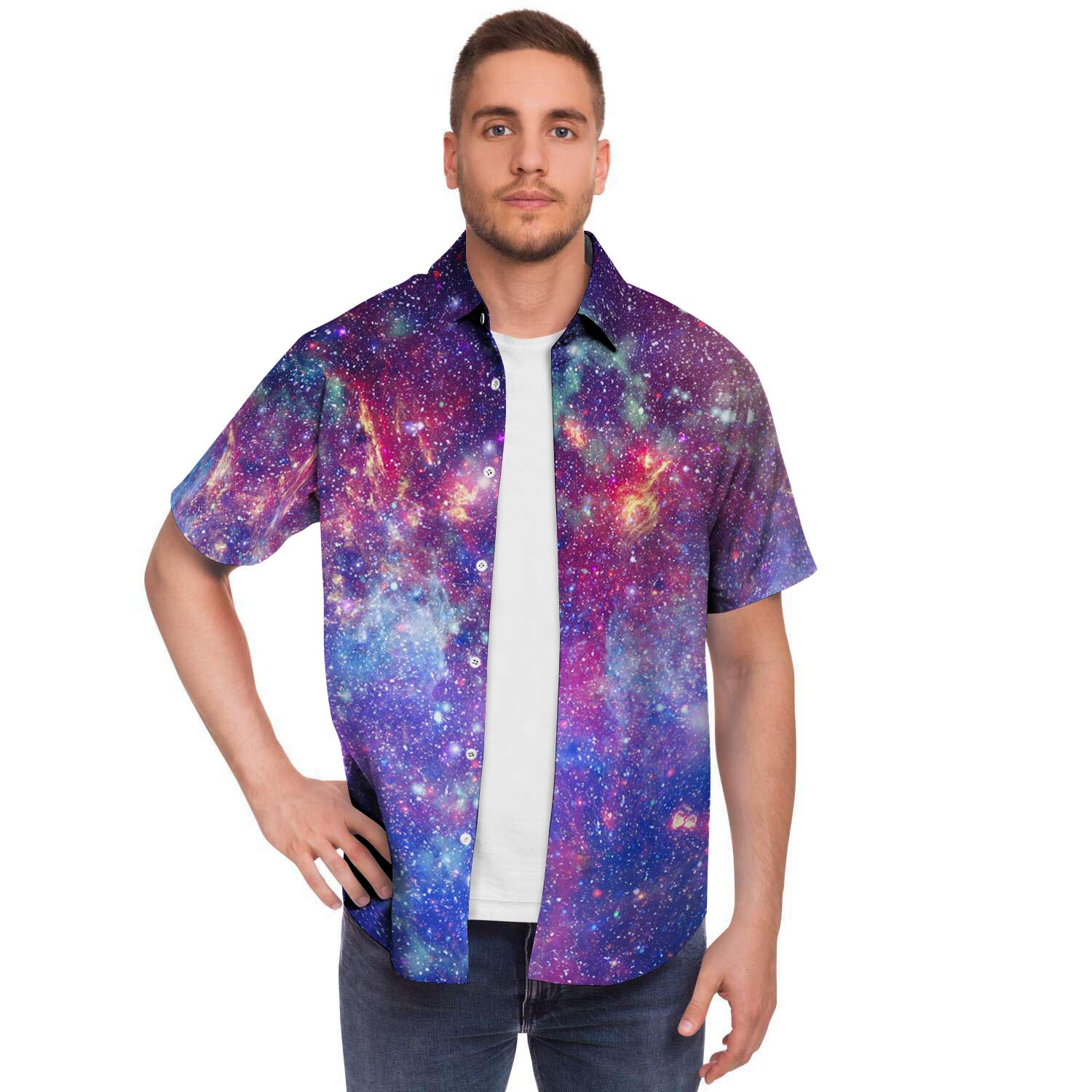 Abstract Starfield Galaxy Space Men's Short Sleeve Shirt-grizzshop