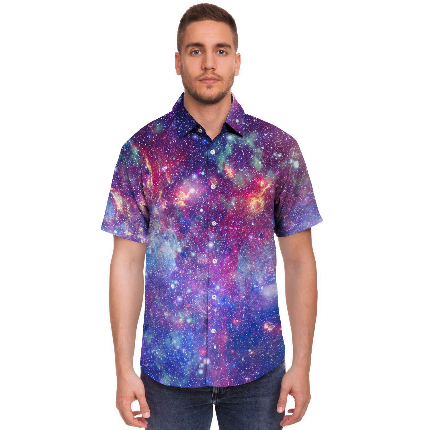Abstract Starfield Galaxy Space Men's Short Sleeve Shirt-grizzshop