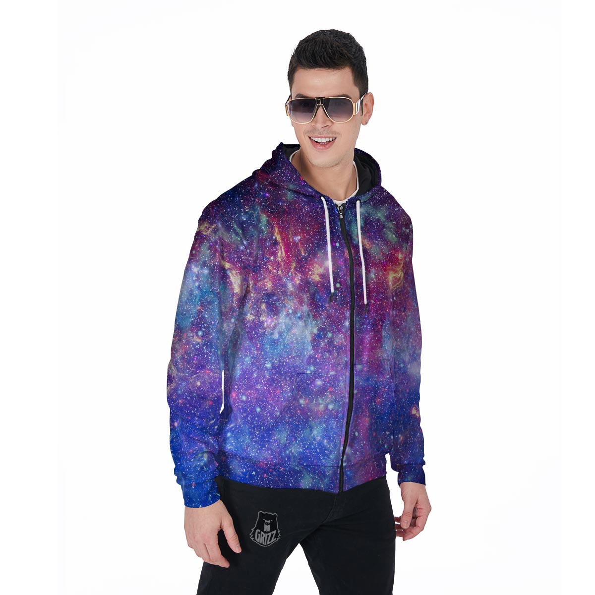 Abstract Starfield Galaxy Space Men's Zip Up Hoodie-grizzshop