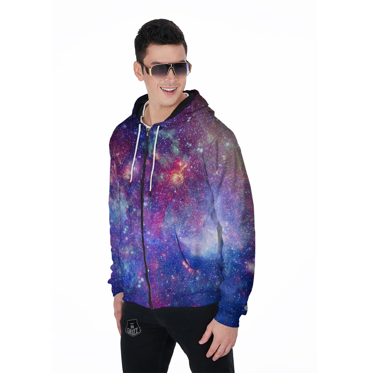 Abstract Starfield Galaxy Space Men's Zip Up Hoodie-grizzshop