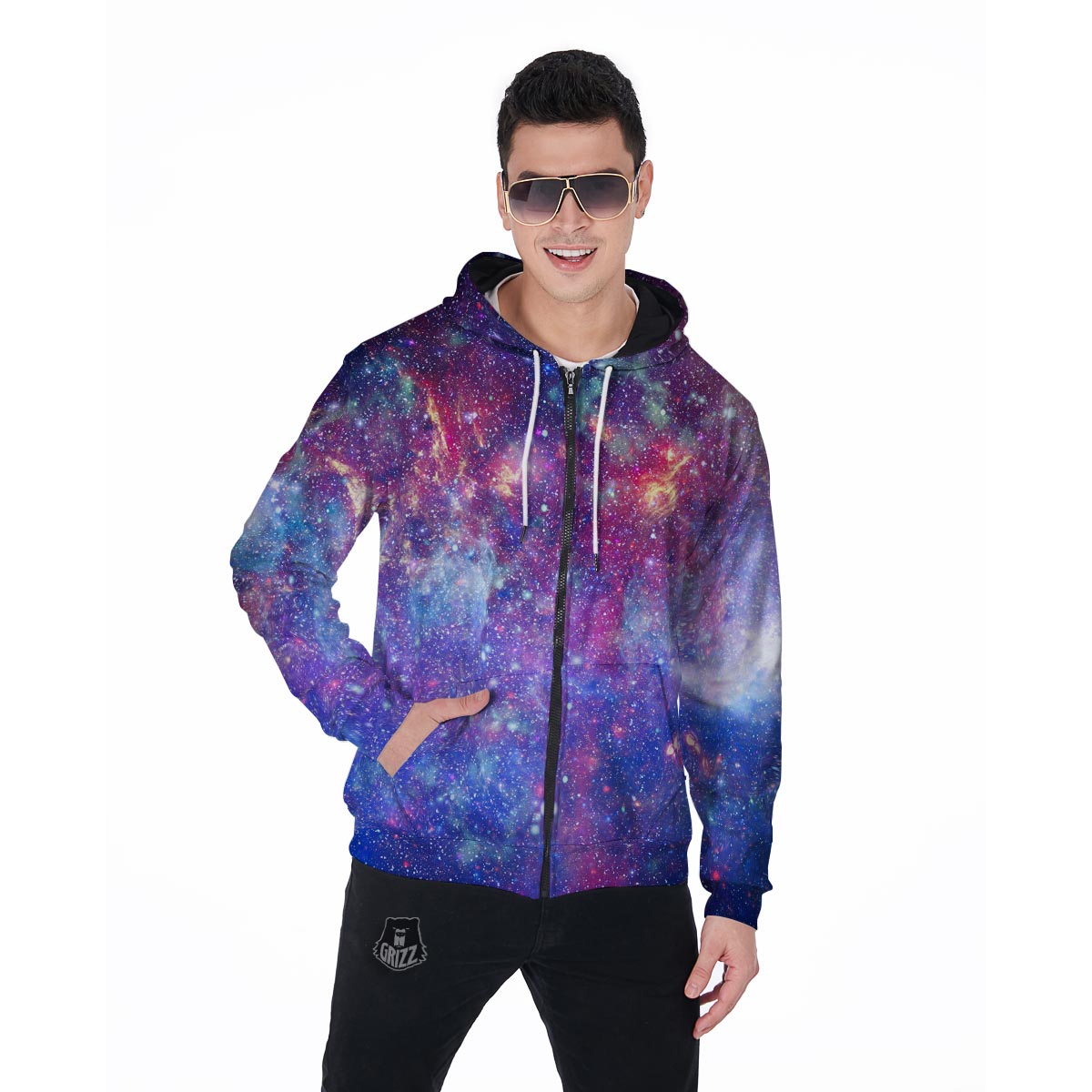 Abstract Starfield Galaxy Space Men's Zip Up Hoodie-grizzshop