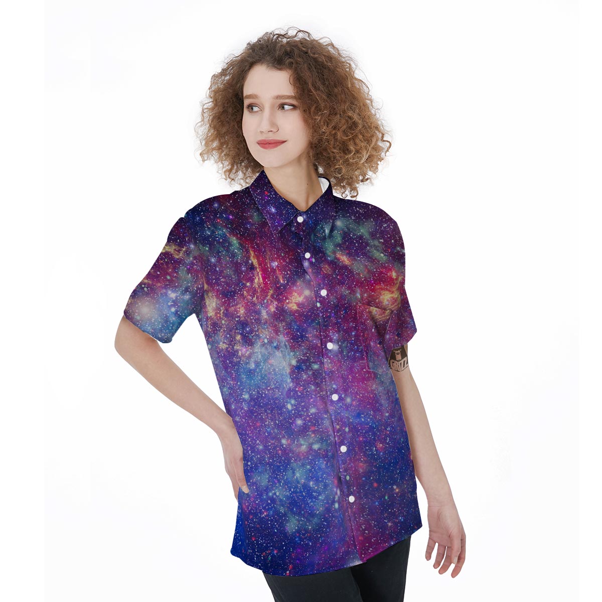 Abstract Starfield Galaxy Space Women's Short Sleeve Shirts-grizzshop