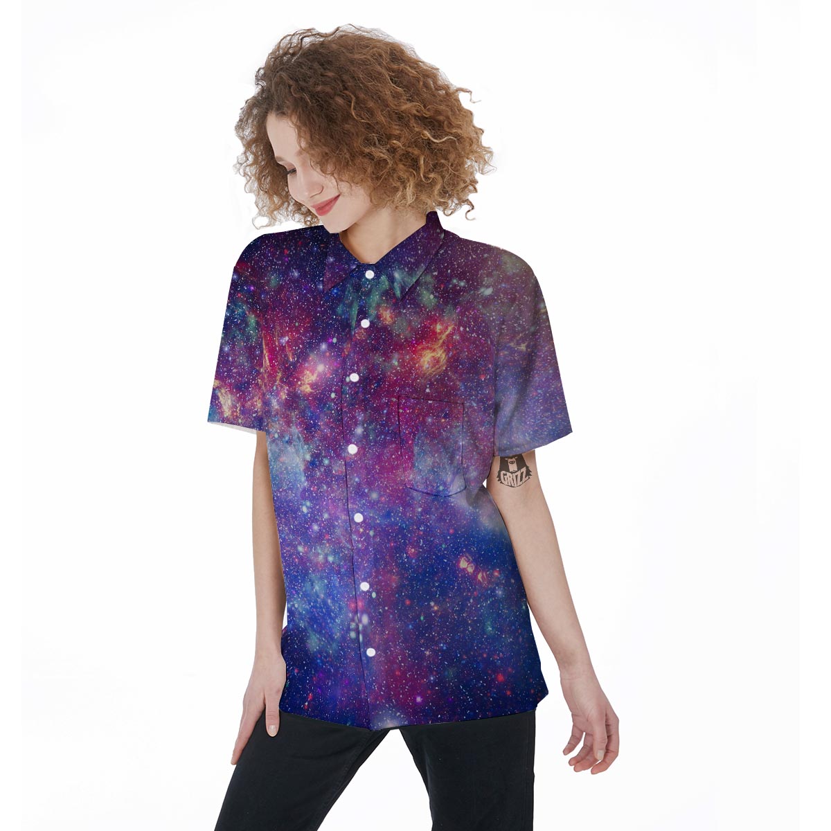 Abstract Starfield Galaxy Space Women's Short Sleeve Shirts-grizzshop