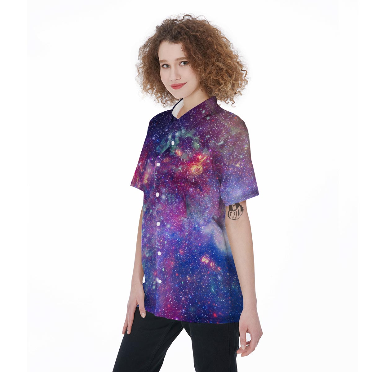 Abstract Starfield Galaxy Space Women's Short Sleeve Shirts-grizzshop