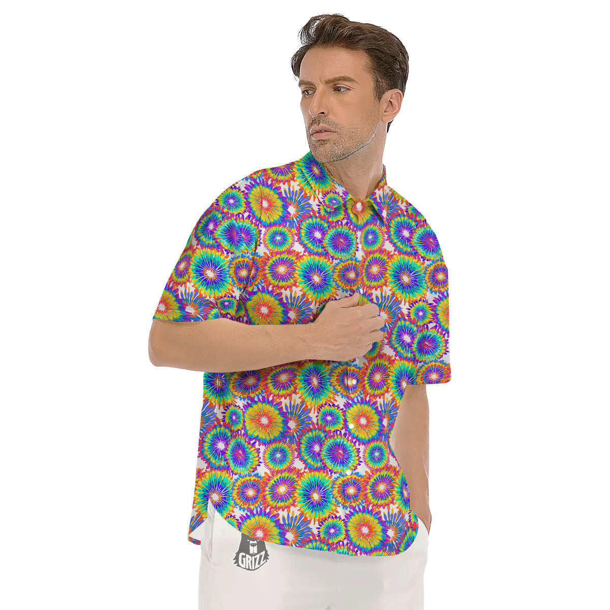Abstract Sunflower Colorful Print Pattern Men's Short Sleeve Shirts-grizzshop