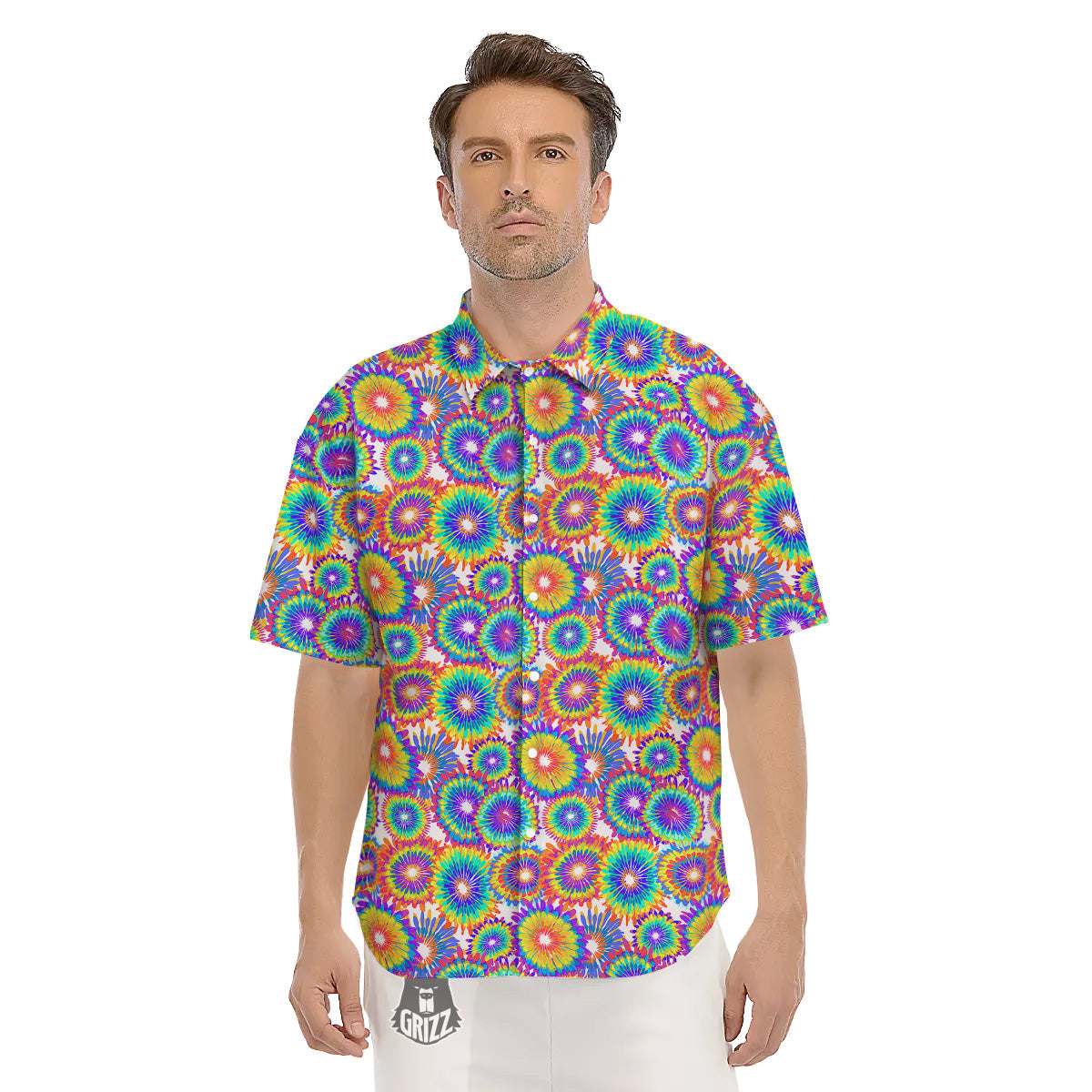 Abstract Sunflower Colorful Print Pattern Men's Short Sleeve Shirts-grizzshop