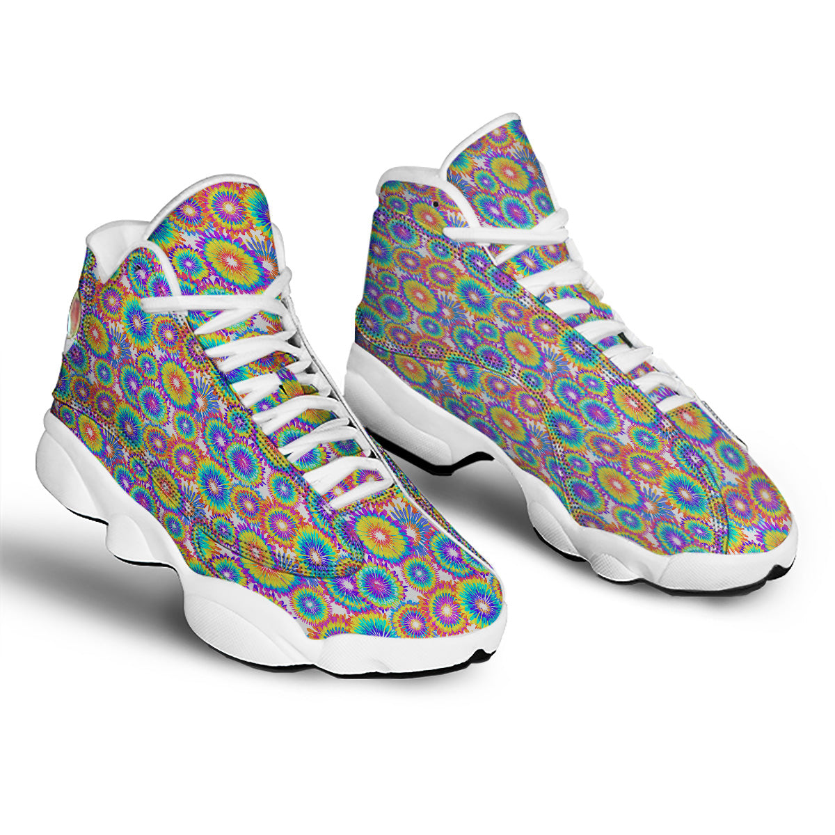 Abstract Sunflower Colorful Print Pattern White Basketball Shoes-grizzshop