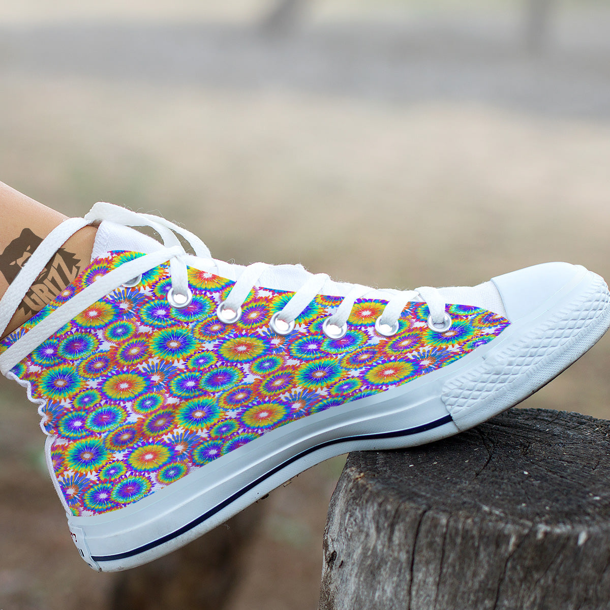 Abstract Sunflower Colorful Print Pattern White High Top Shoes-grizzshop
