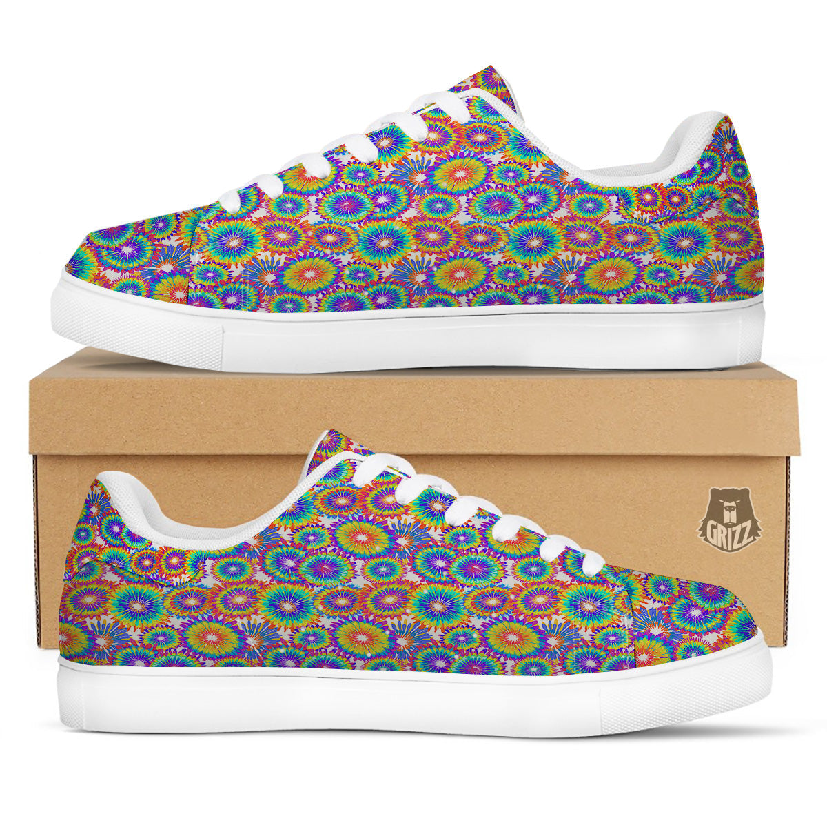 Abstract Sunflower Colorful Print Pattern White Low Top Sneakers-grizzshop
