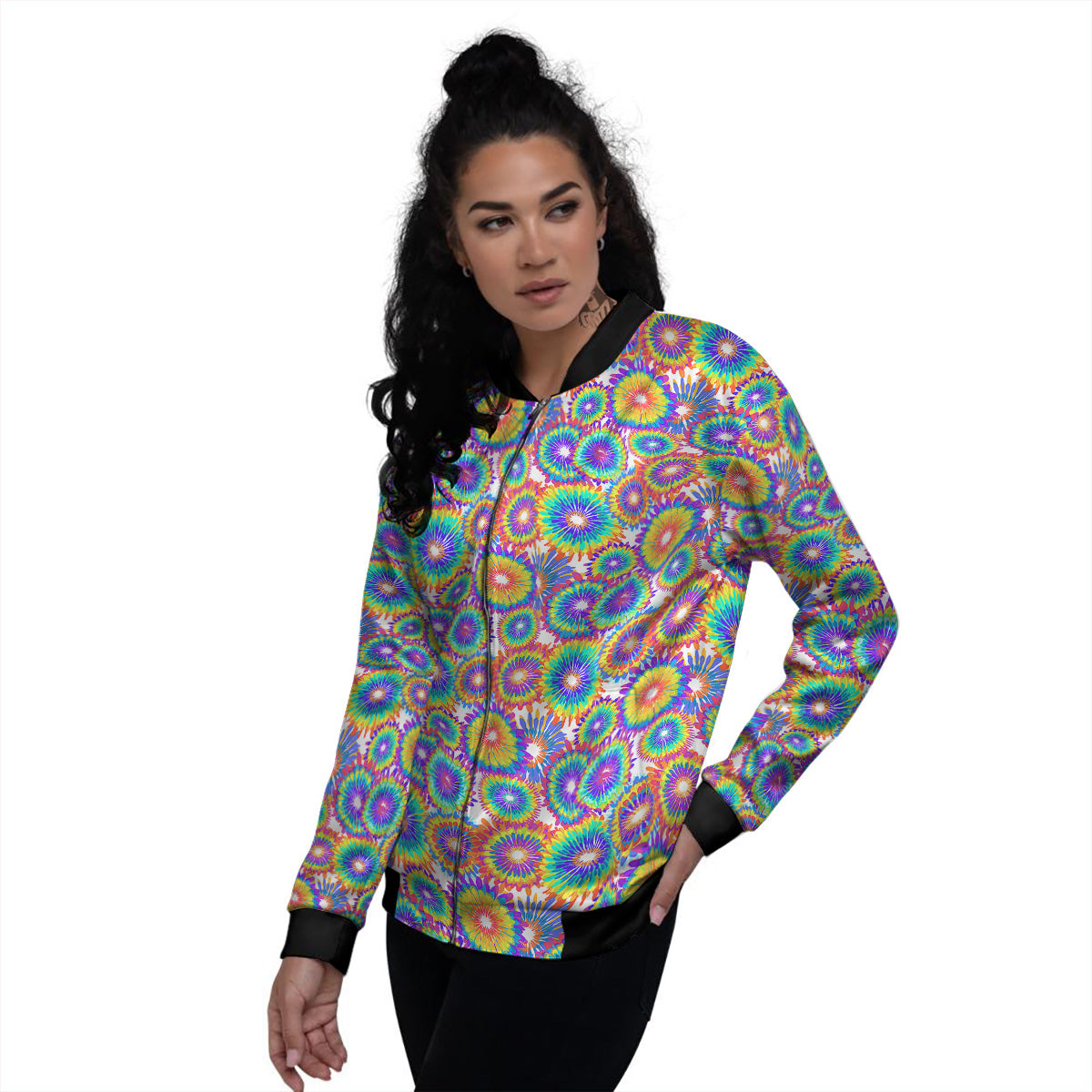 Abstract Sunflower Colorful Print Pattern Women's Bomber Jacket-grizzshop