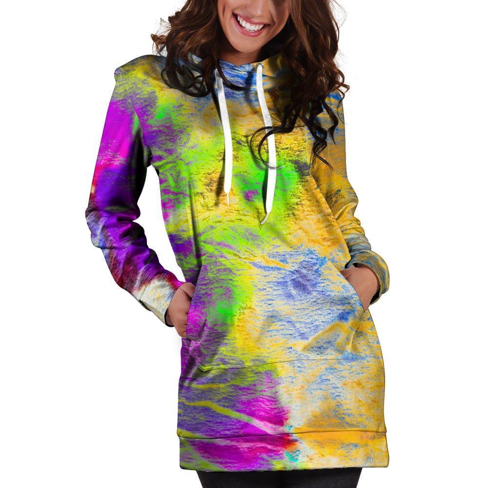 Abstract Tie Dye Hoodie Dress-grizzshop