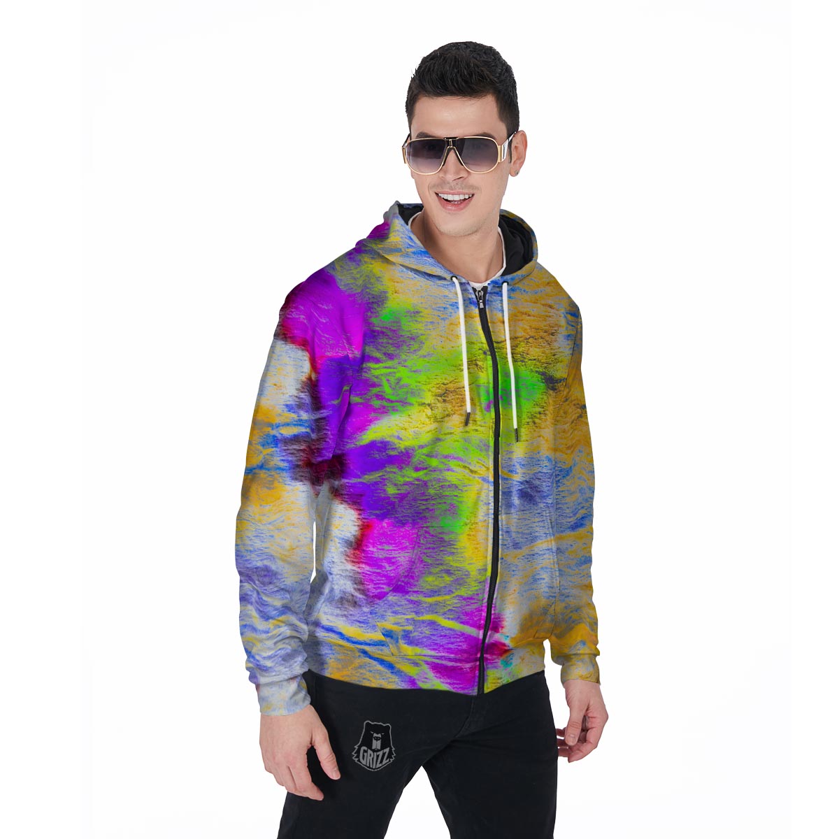 Abstract Tie Dye Men's Zip Up Hoodie-grizzshop