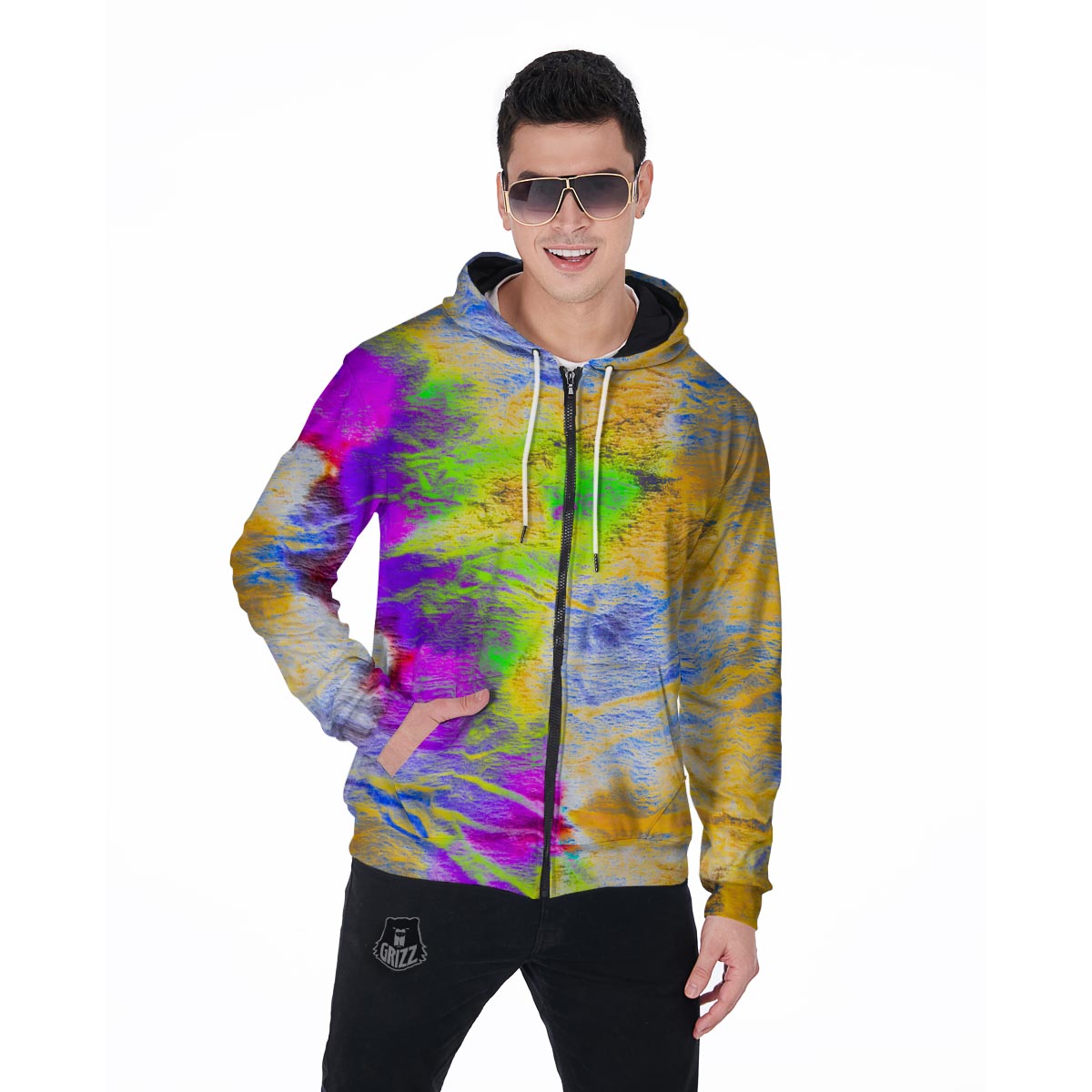 Abstract Tie Dye Men's Zip Up Hoodie-grizzshop