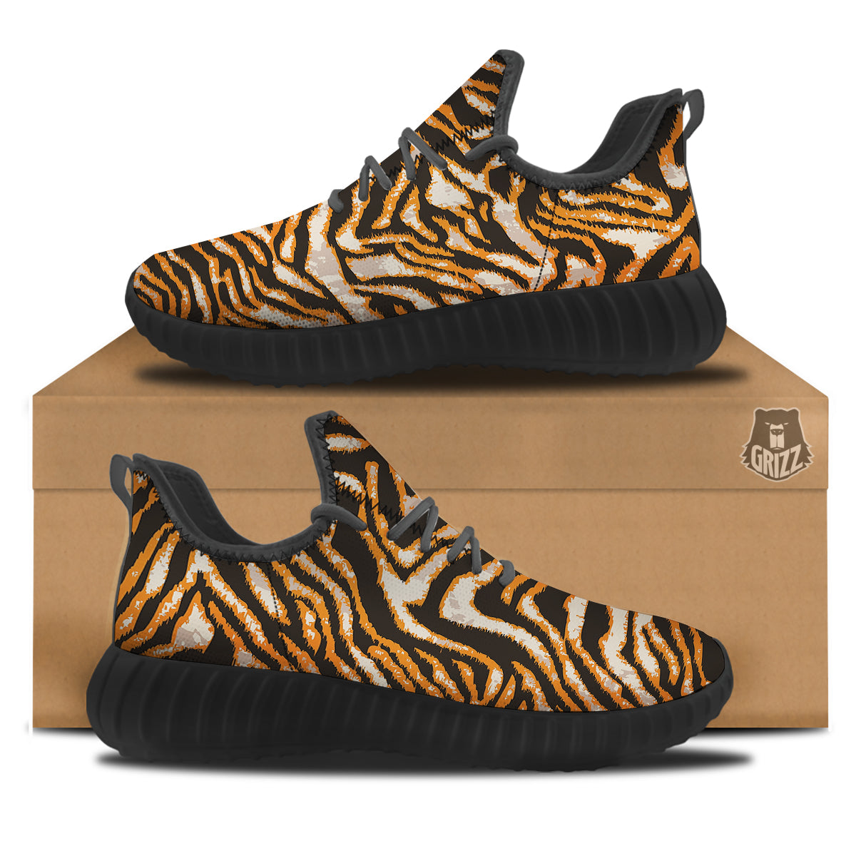 Abstract Tiger Skin Grunge Print Black Walking Shoes-grizzshop