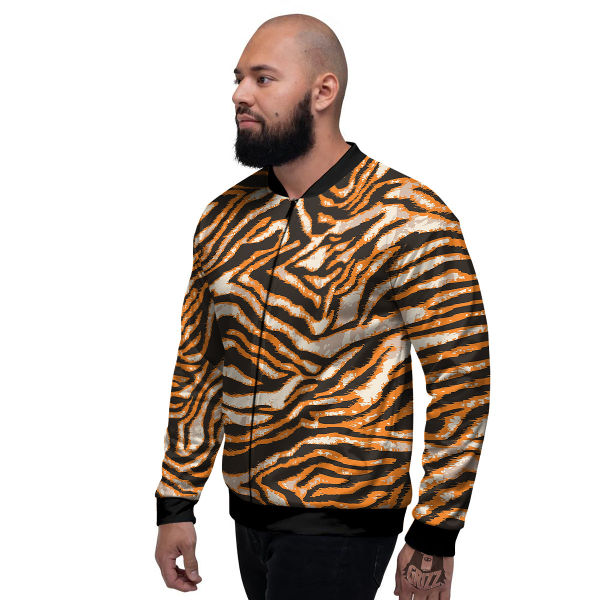 Abstract Tiger Skin Grunge Print Men's Bomber Jacket-grizzshop