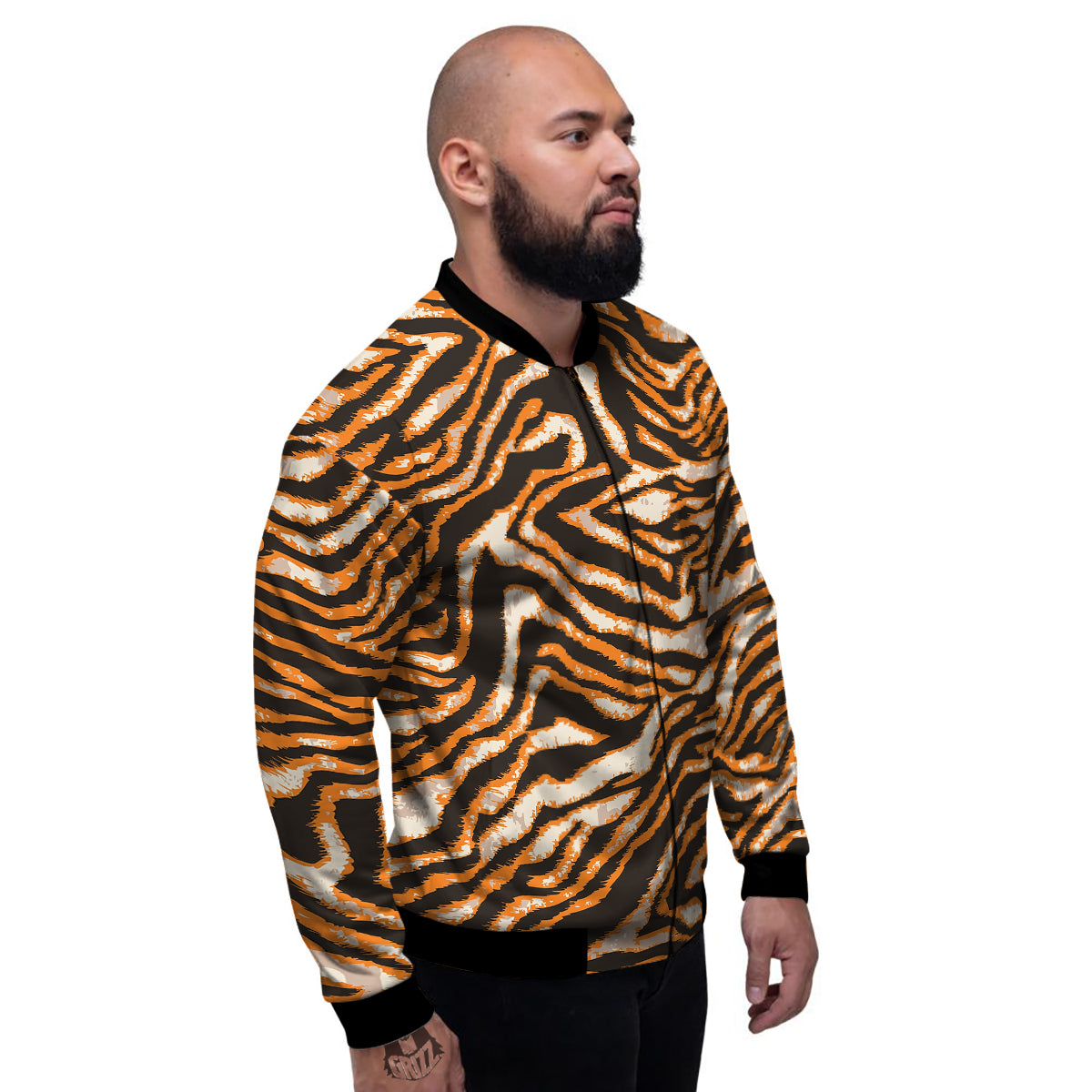 Abstract Tiger Skin Grunge Print Men's Bomber Jacket-grizzshop