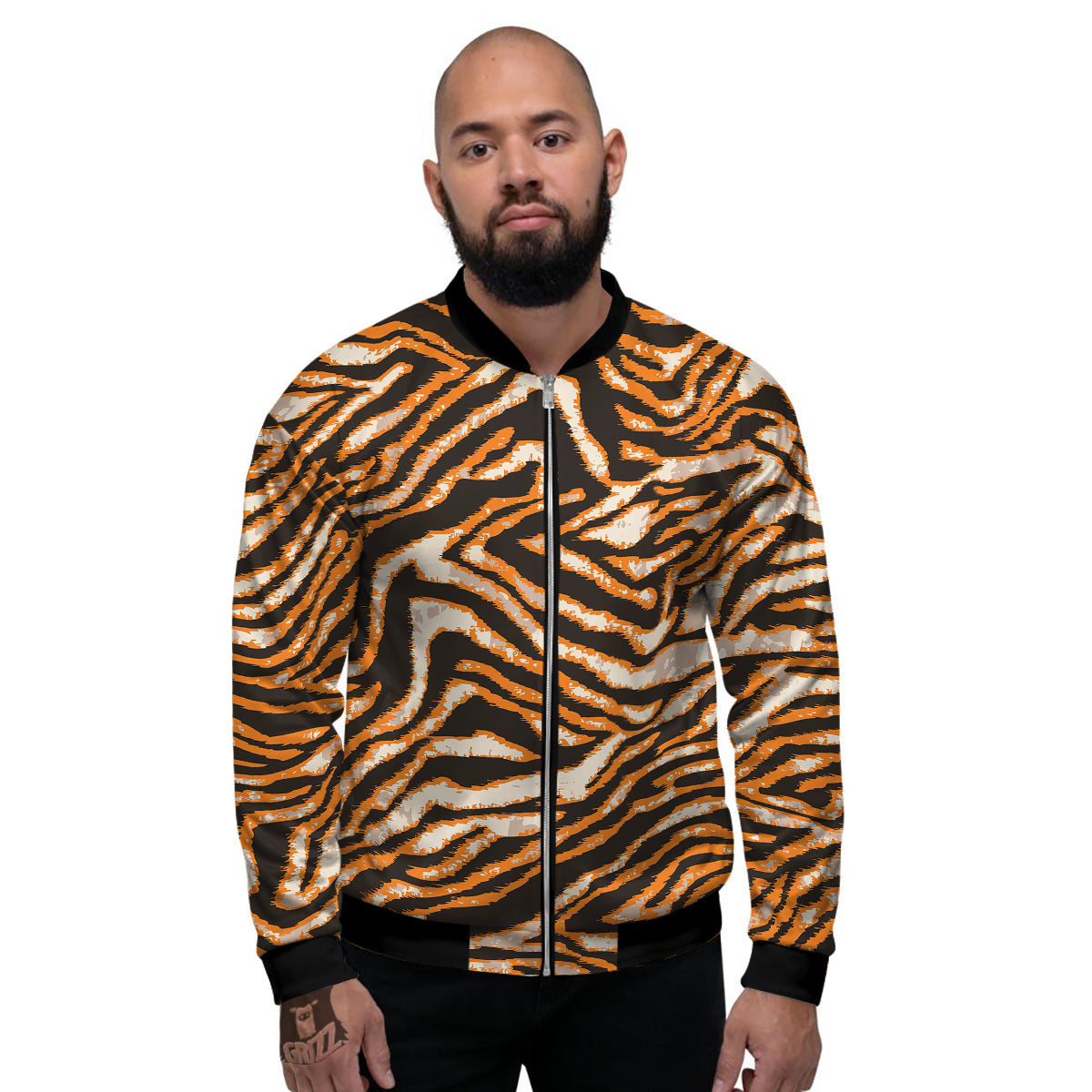 Abstract Tiger Skin Grunge Print Men's Bomber Jacket-grizzshop