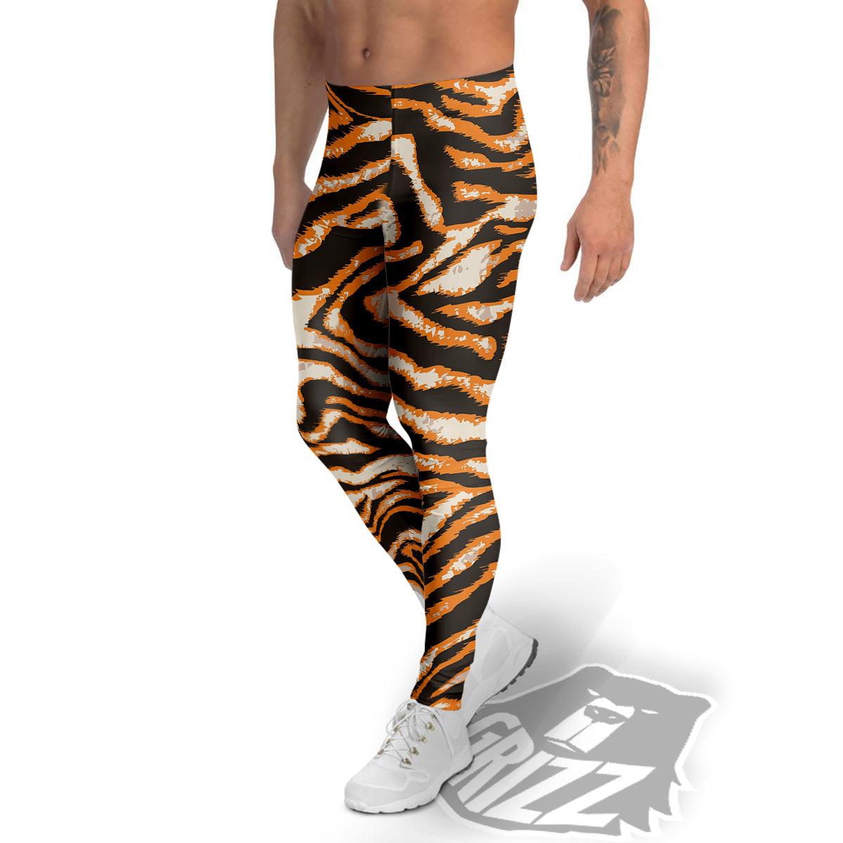 Abstract Tiger Skin Grunge Print Men's Leggings-grizzshop