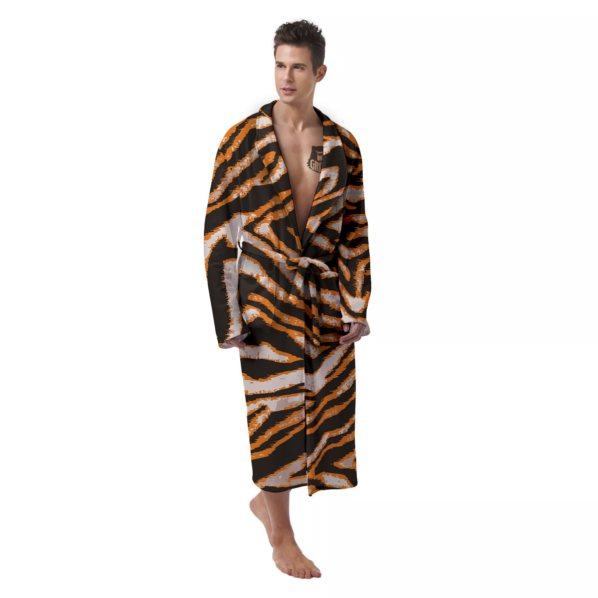Abstract Tiger Skin Grunge Print Men's Robe-grizzshop