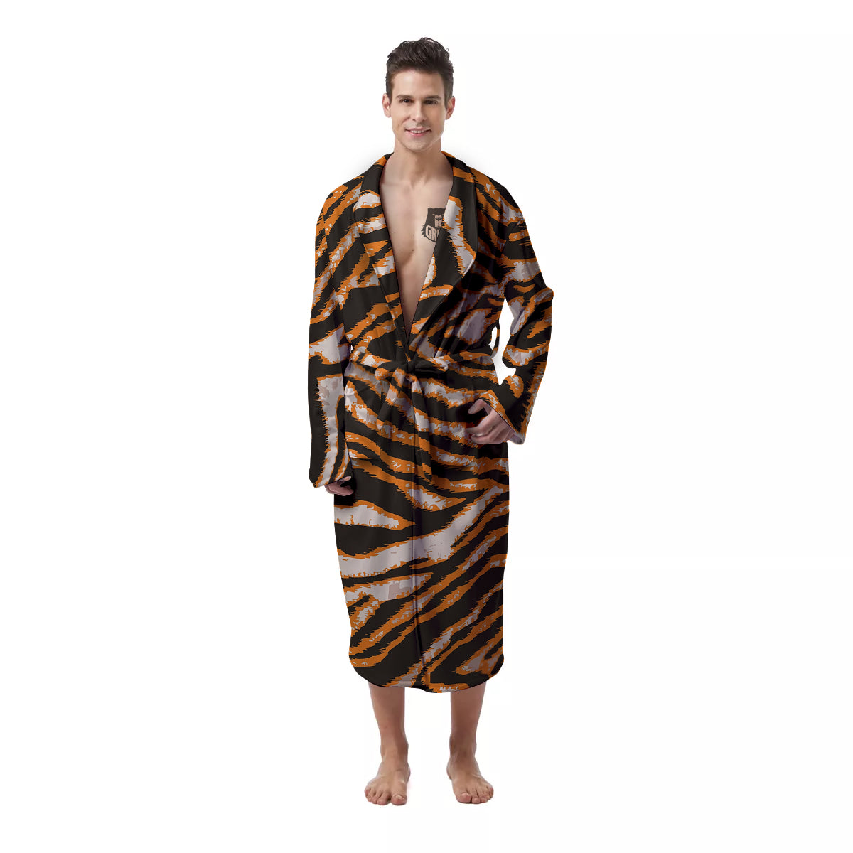 Abstract Tiger Skin Grunge Print Men's Robe-grizzshop