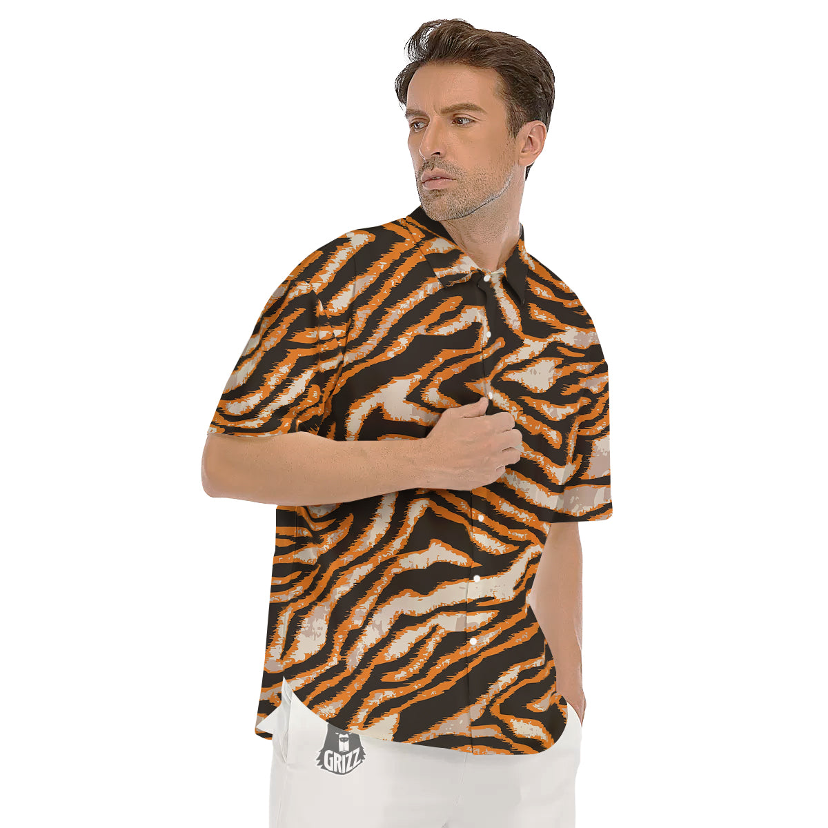 Abstract Tiger Skin Grunge Print Men's Short Sleeve Shirts-grizzshop