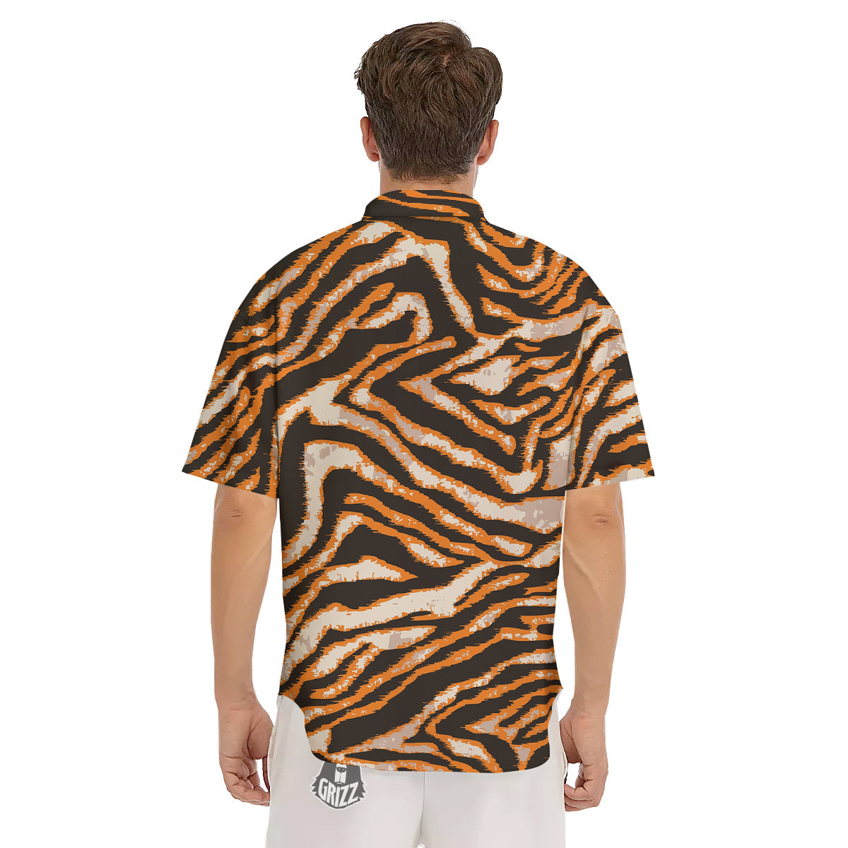 Abstract Tiger Skin Grunge Print Men's Short Sleeve Shirts-grizzshop