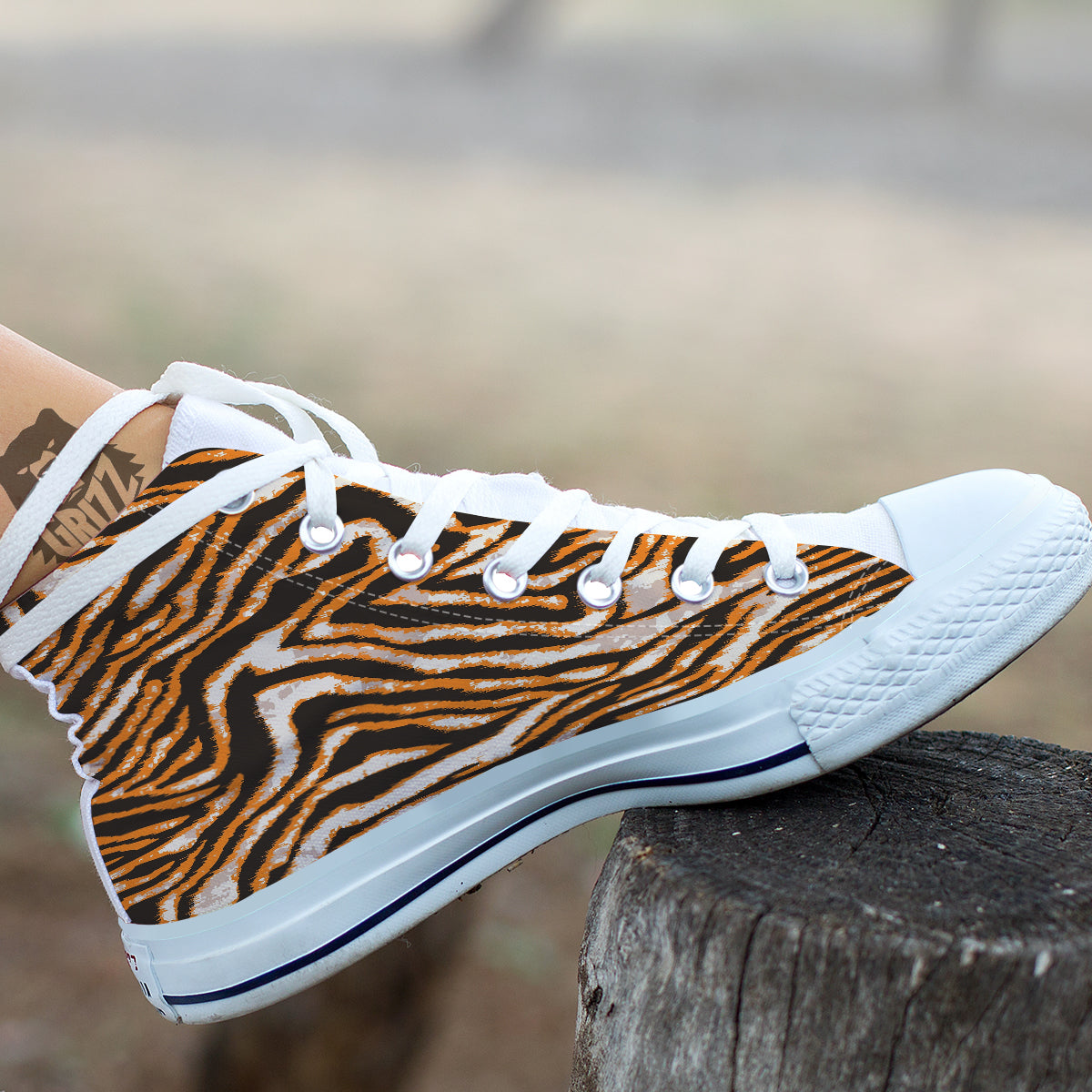 Abstract Tiger Skin Grunge Print White High Top Shoes-grizzshop