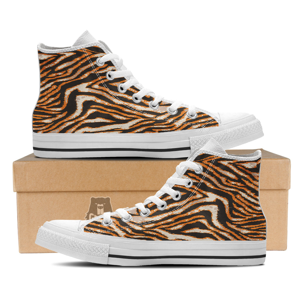 Abstract Tiger Skin Grunge Print White High Top Shoes-grizzshop