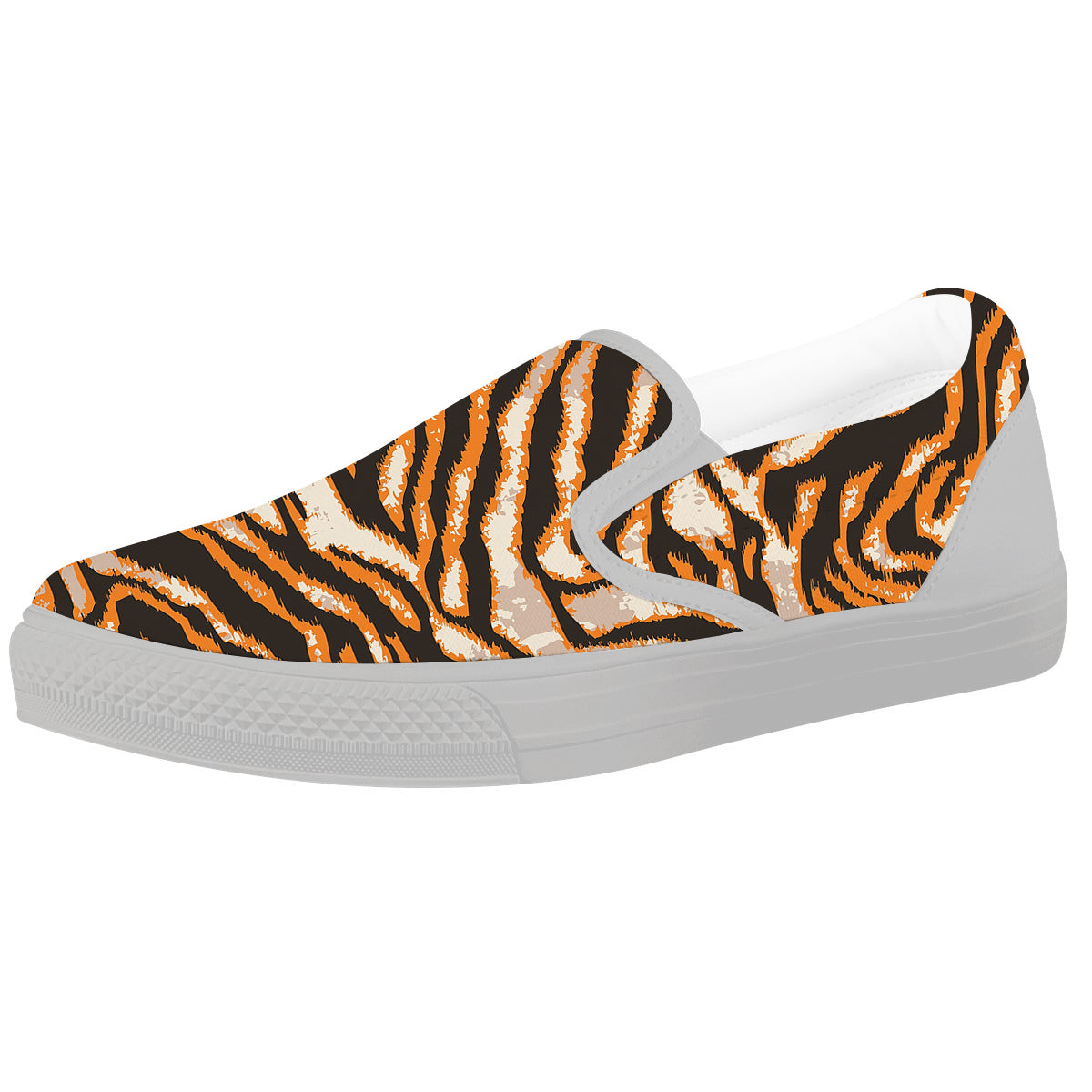 Abstract Tiger Skin Grunge Print White Slip On Shoes-grizzshop