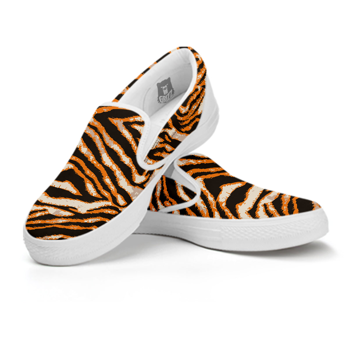 Abstract Tiger Skin Grunge Print White Slip On Shoes-grizzshop