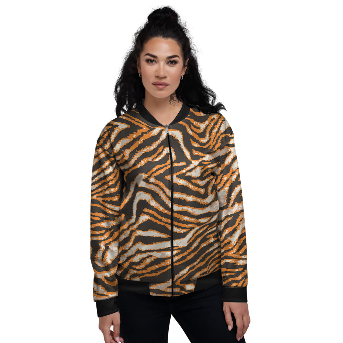 Abstract Tiger Skin Grunge Print Women's Bomber Jacket-grizzshop