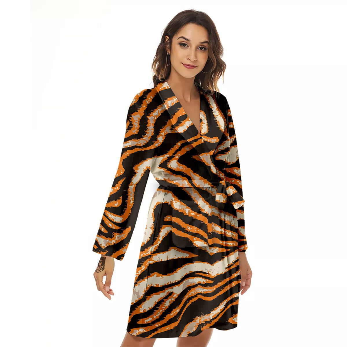 Abstract Tiger Skin Grunge Print Women's Robe-grizzshop