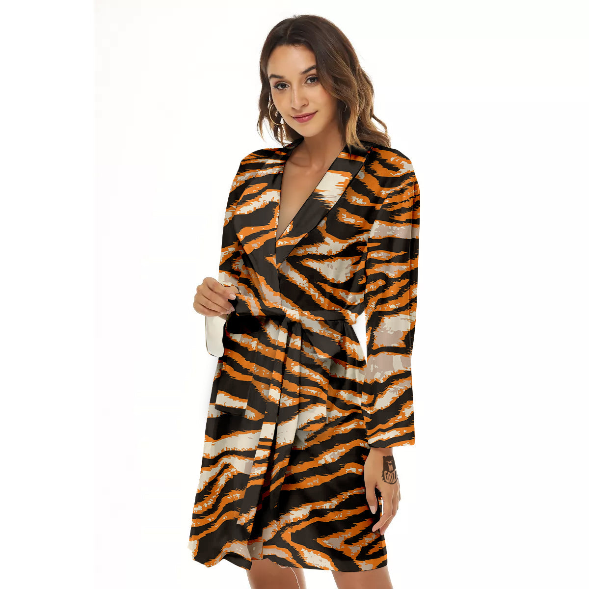Abstract Tiger Skin Grunge Print Women's Robe-grizzshop