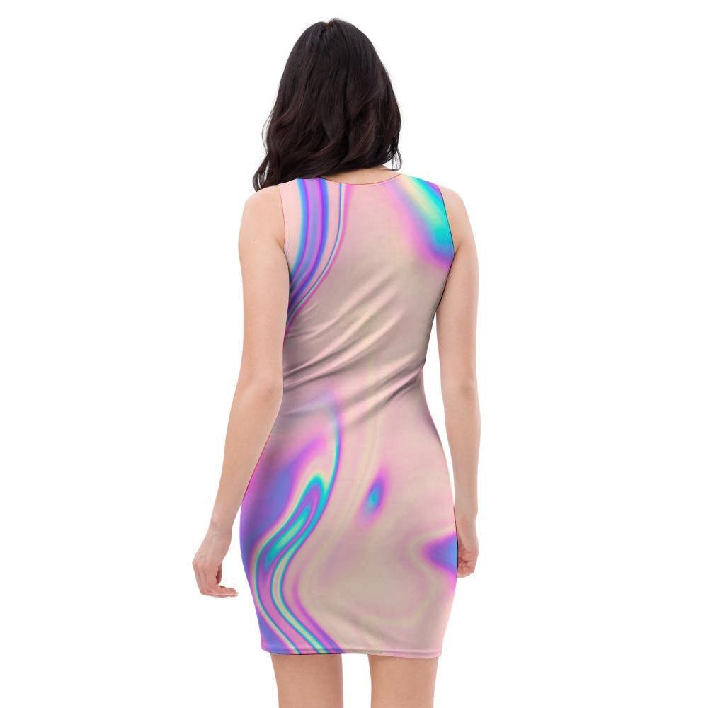 Abstract Trippy Holographic Bodycon Dress-grizzshop