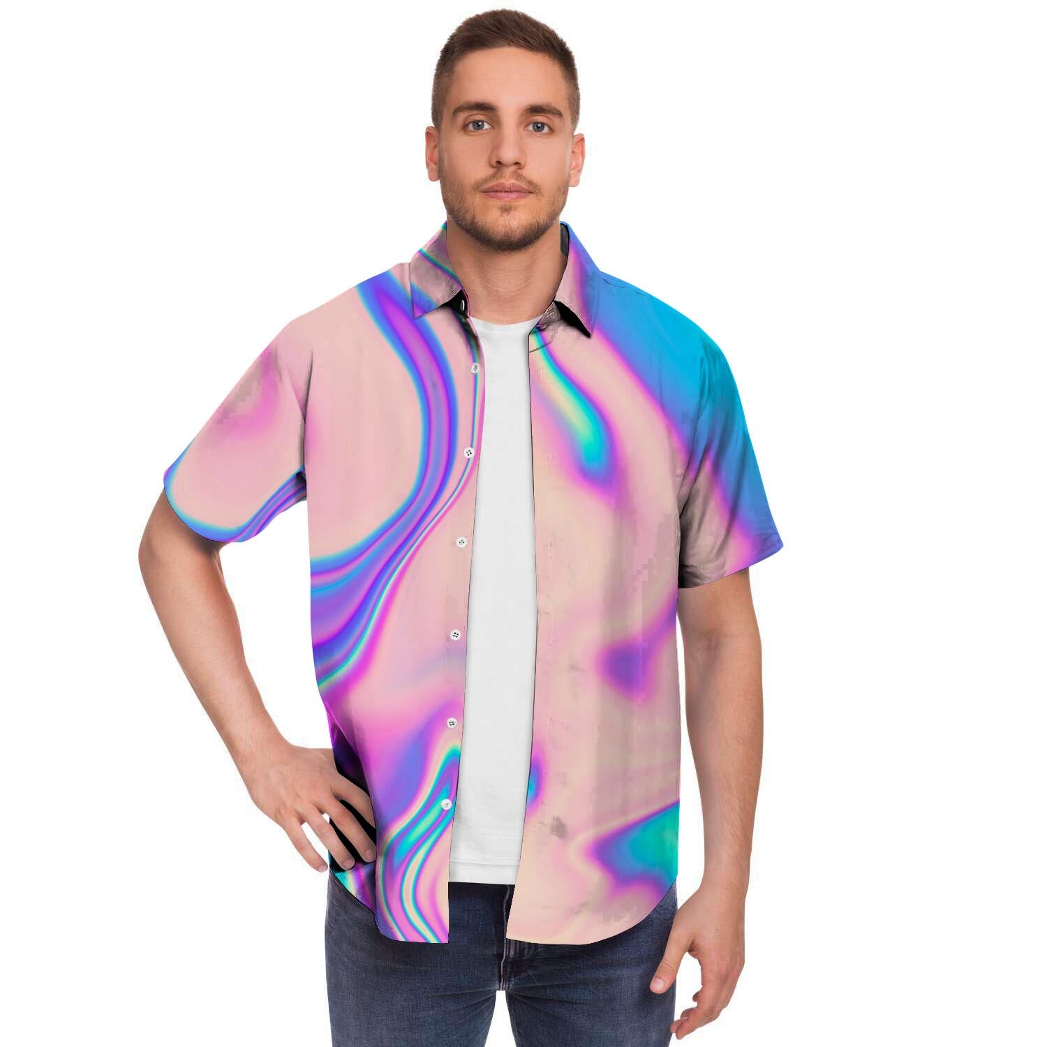 Abstract Trippy Holographic Men's Short Sleeve Shirt-grizzshop