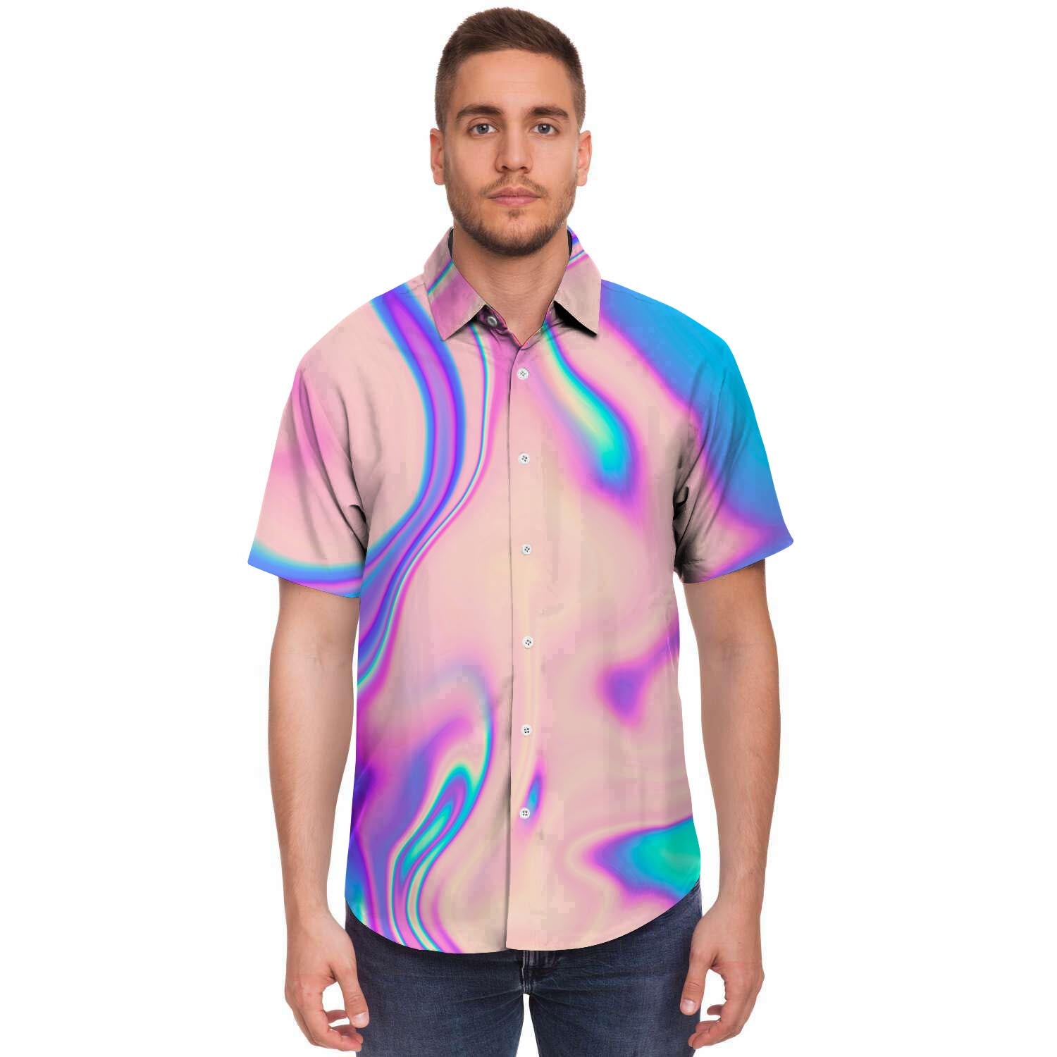 Abstract Trippy Holographic Men's Short Sleeve Shirt-grizzshop