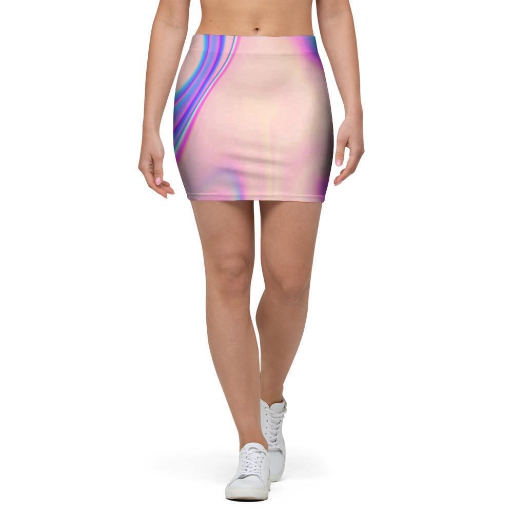 Abstract Trippy Holographic Mini Skirt-grizzshop