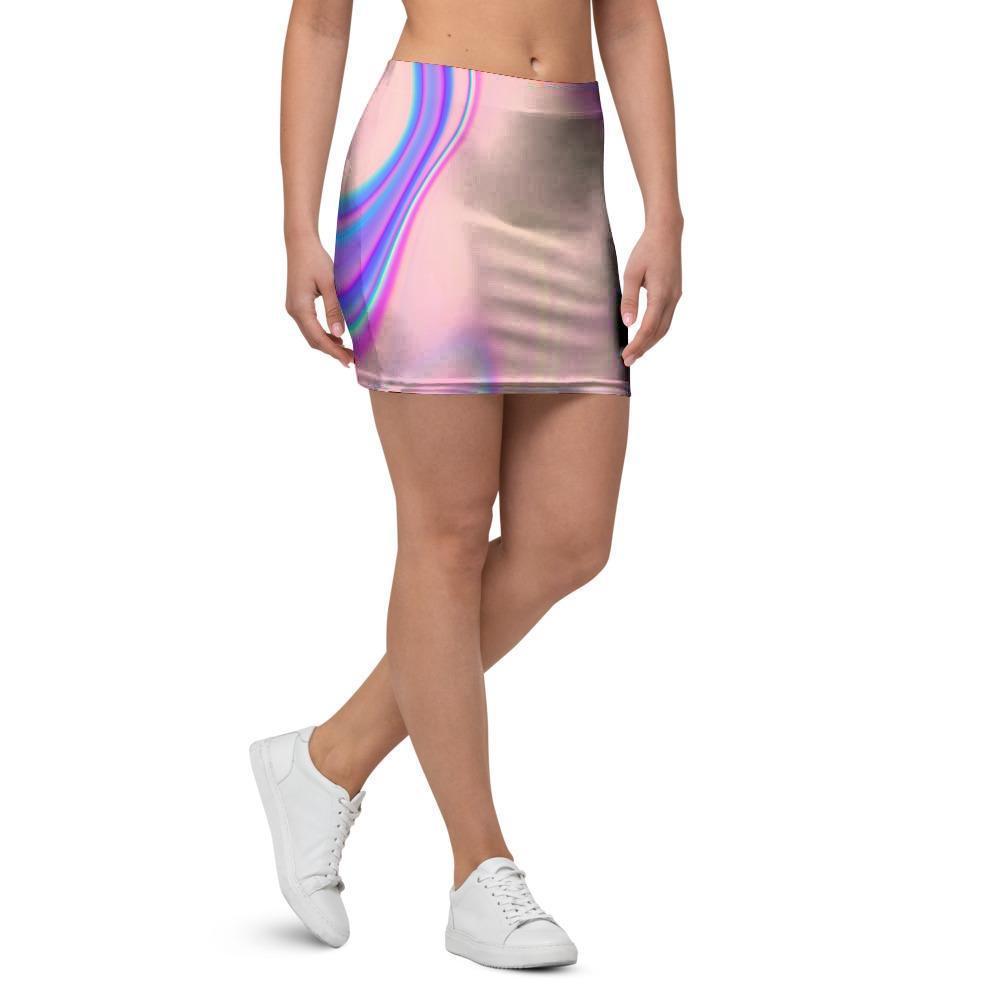 Abstract Trippy Holographic Mini Skirt-grizzshop