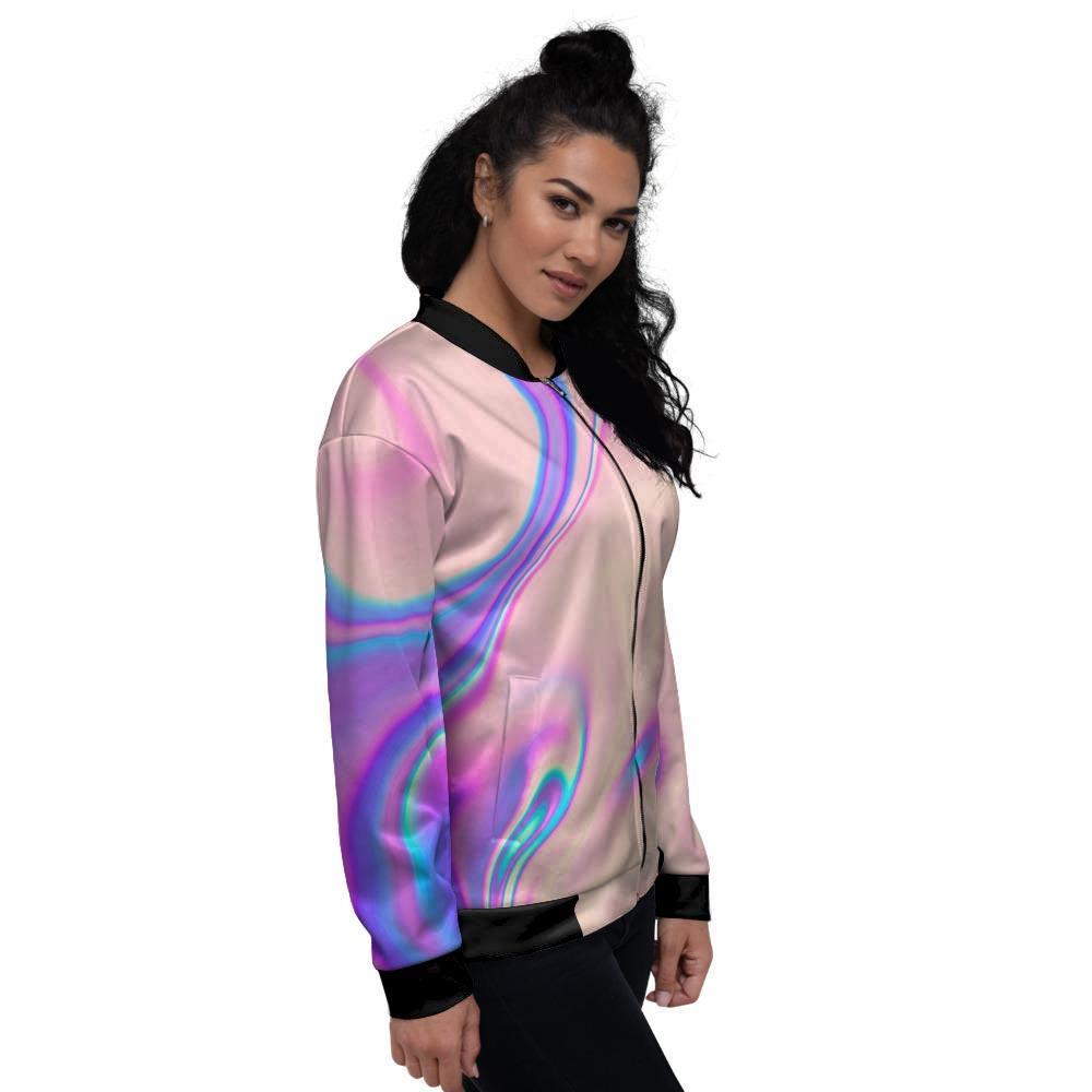 Abstract Trippy Holographic Women's Bomber Jacket-grizzshop