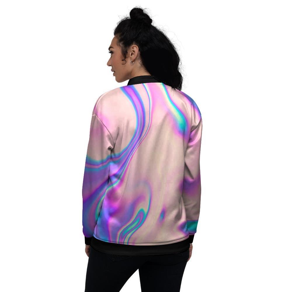 Abstract Trippy Holographic Women's Bomber Jacket-grizzshop