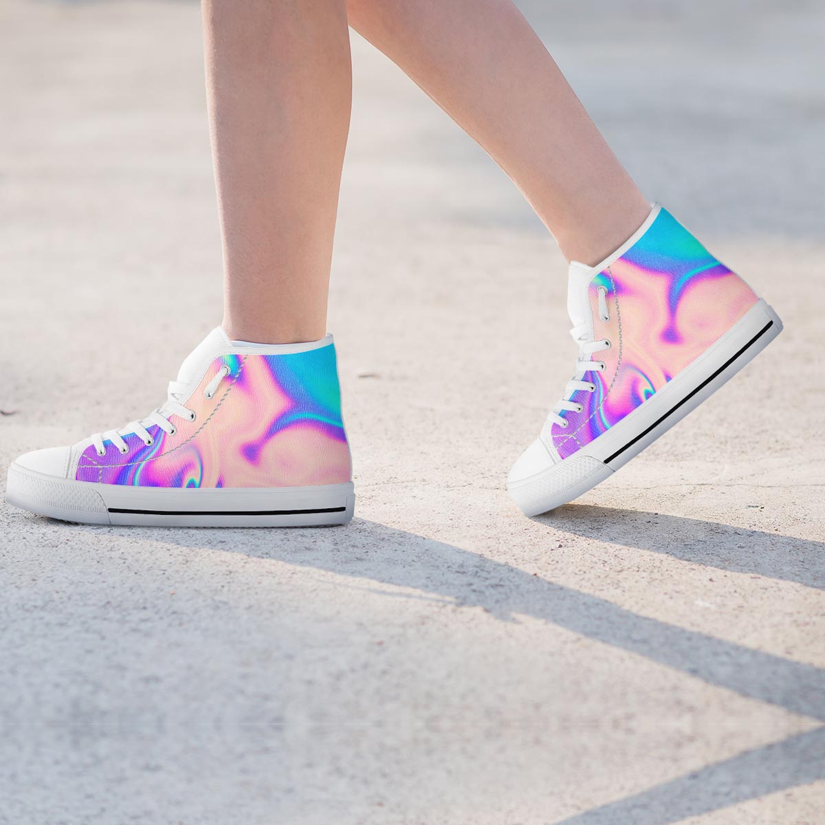 Abstract Trippy Holographic Women's High Top Shoes-grizzshop