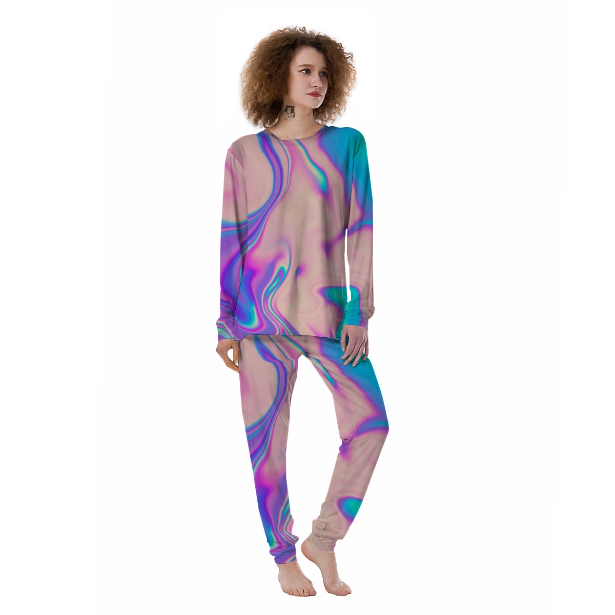 Abstract Trippy Holographic Women's Pajamas-grizzshop