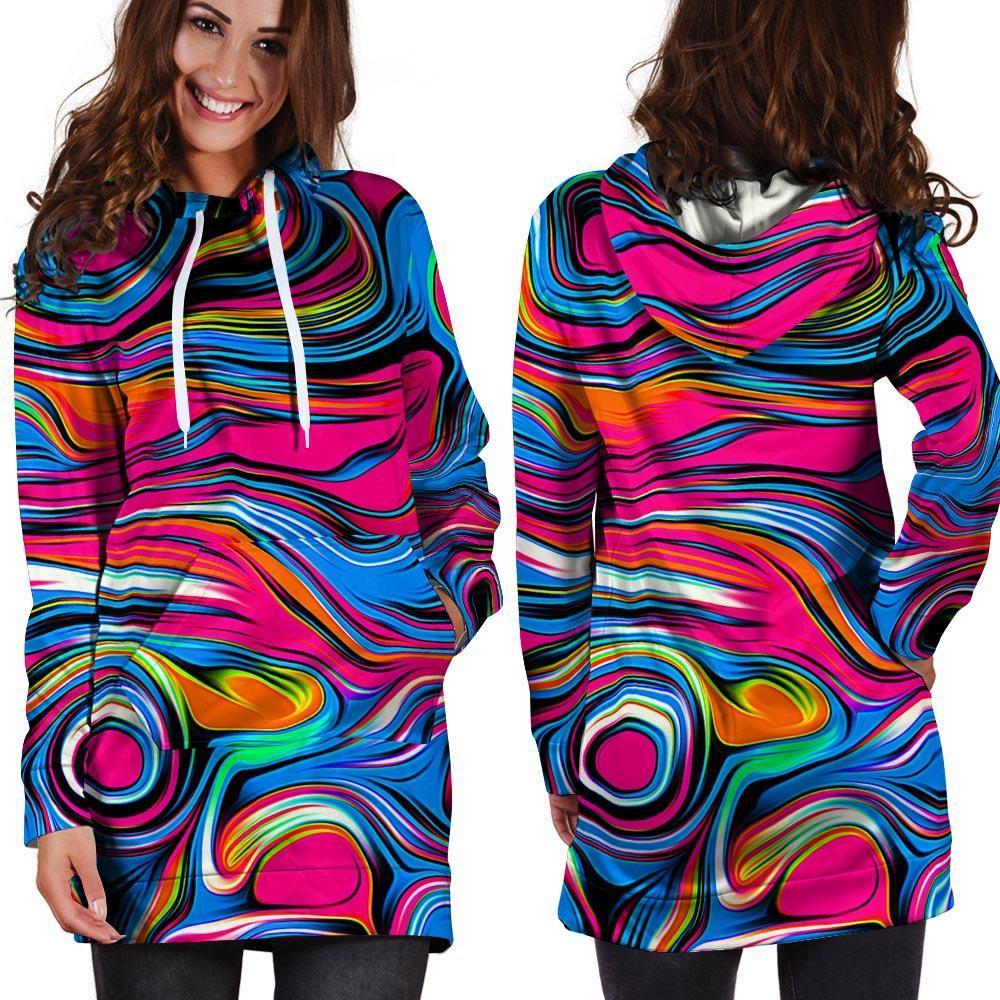 Abstract Trippy Paint Hoodie Dress-grizzshop