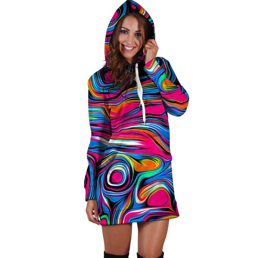 Abstract Trippy Paint Hoodie Dress-grizzshop