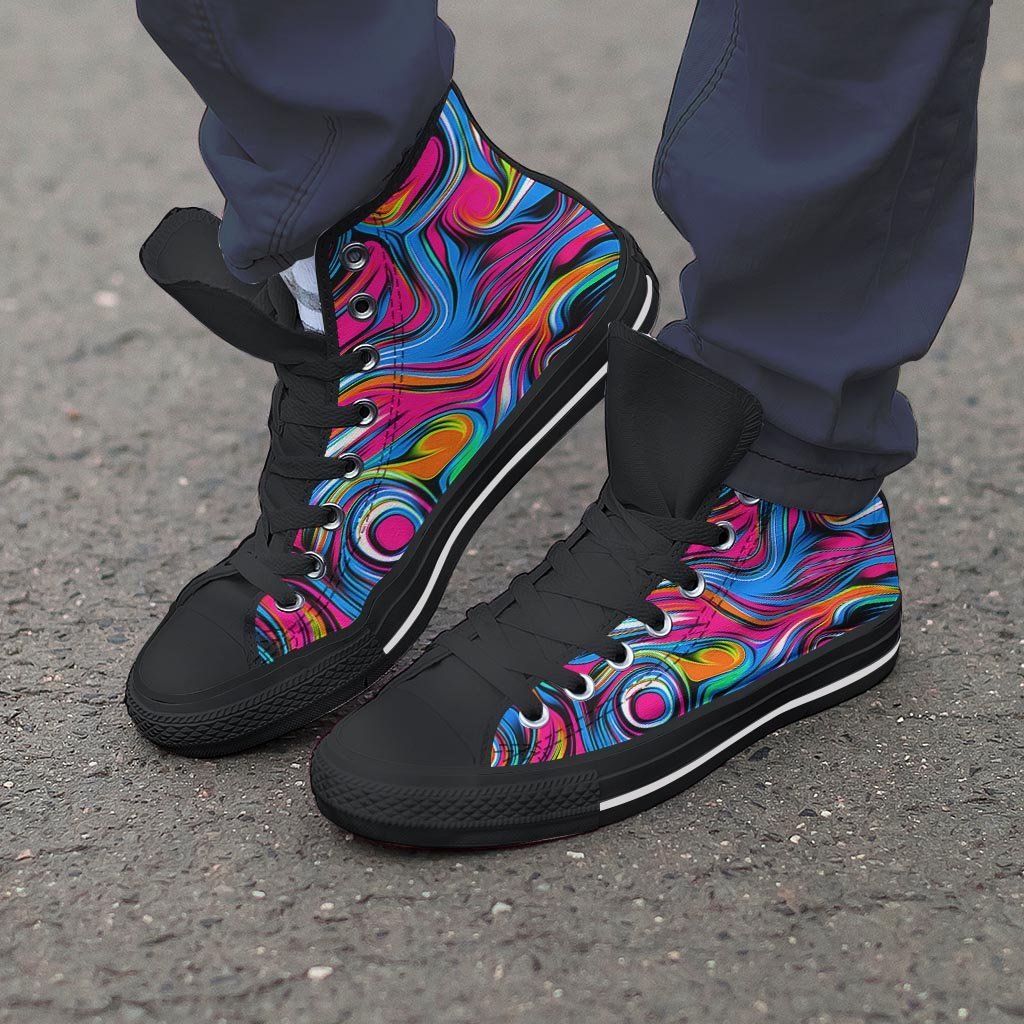 Abstract Trippy Paint Men's High Top Shoes-grizzshop